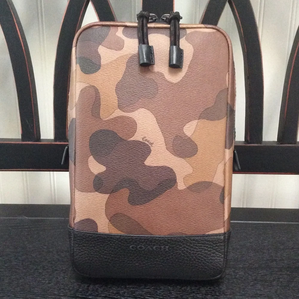 Coach Men’s Camo Crossbody Sling Bag in Brown and Black